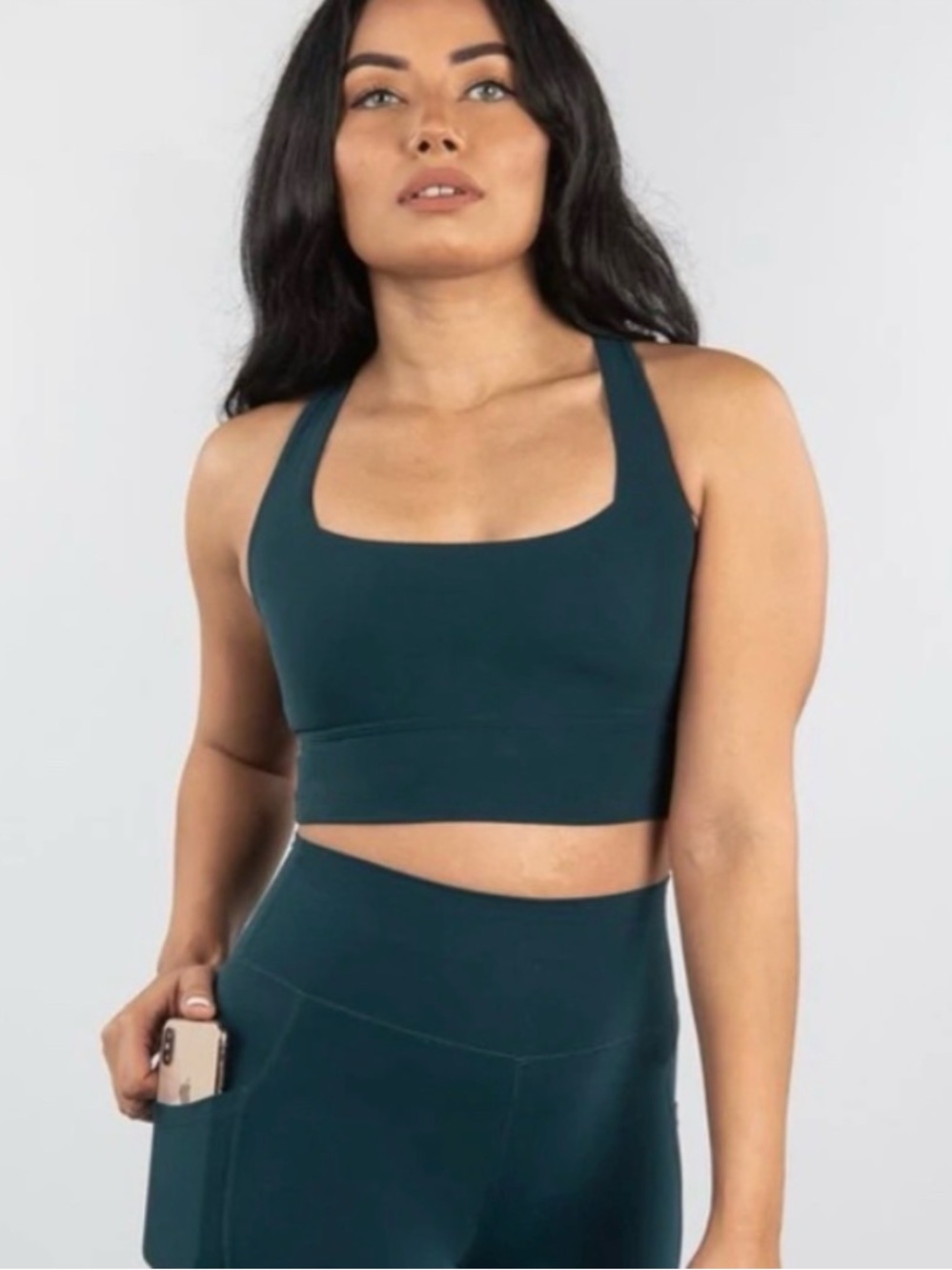 BuffBunny Square Neck Sports Bra in Teal Green
